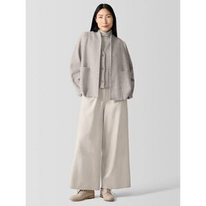 Eileen Fisher Cream Tan Boiled Wool High Collar Jacket Regenerative Wool, S